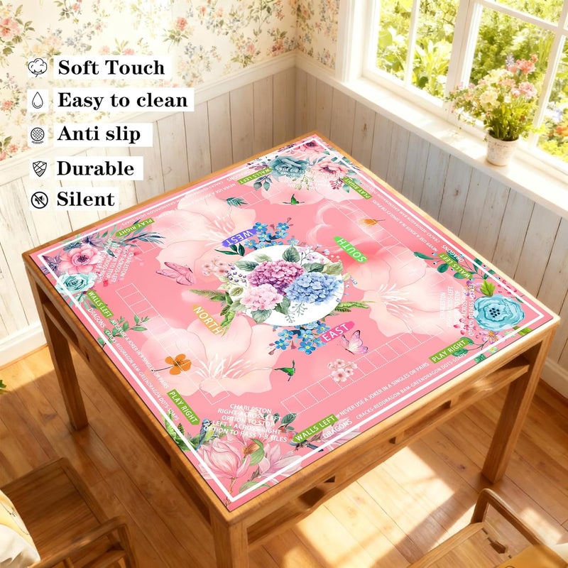 Pittera mahjong mat for table with Drawstring Bag/31.5Inch/american mahjong table cloth with rules mats， Noise Reduction Anti-Slip game mat for table，for Mahjong/Poker/Board Games/Card Games/Dominoes (pink) - Image 2